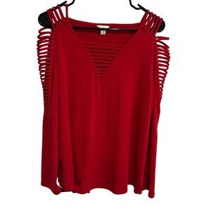 Red Strappy Sleeveless Top With V-Neck Design For Women Size L